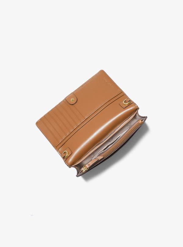 Damske Crossbody Kabelka Michael Kors Jet Set Small Pebbled Leather Smartphone Convertible Hnede - Kabelky Michael Kors Outlet | VELUG-8365
